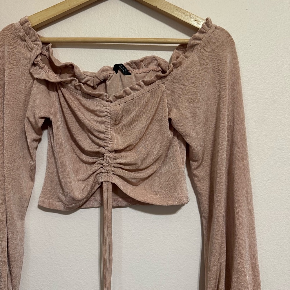Shein Ruffled Off-Shoulder Top in Blush Pink